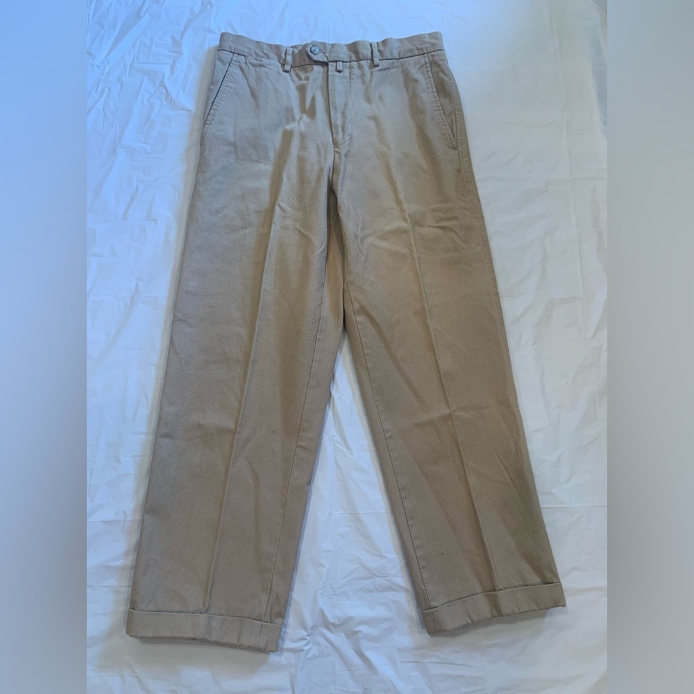 Faconnable Tan Light Corduroy Men's Flat Front Cuffed Pants 33x29